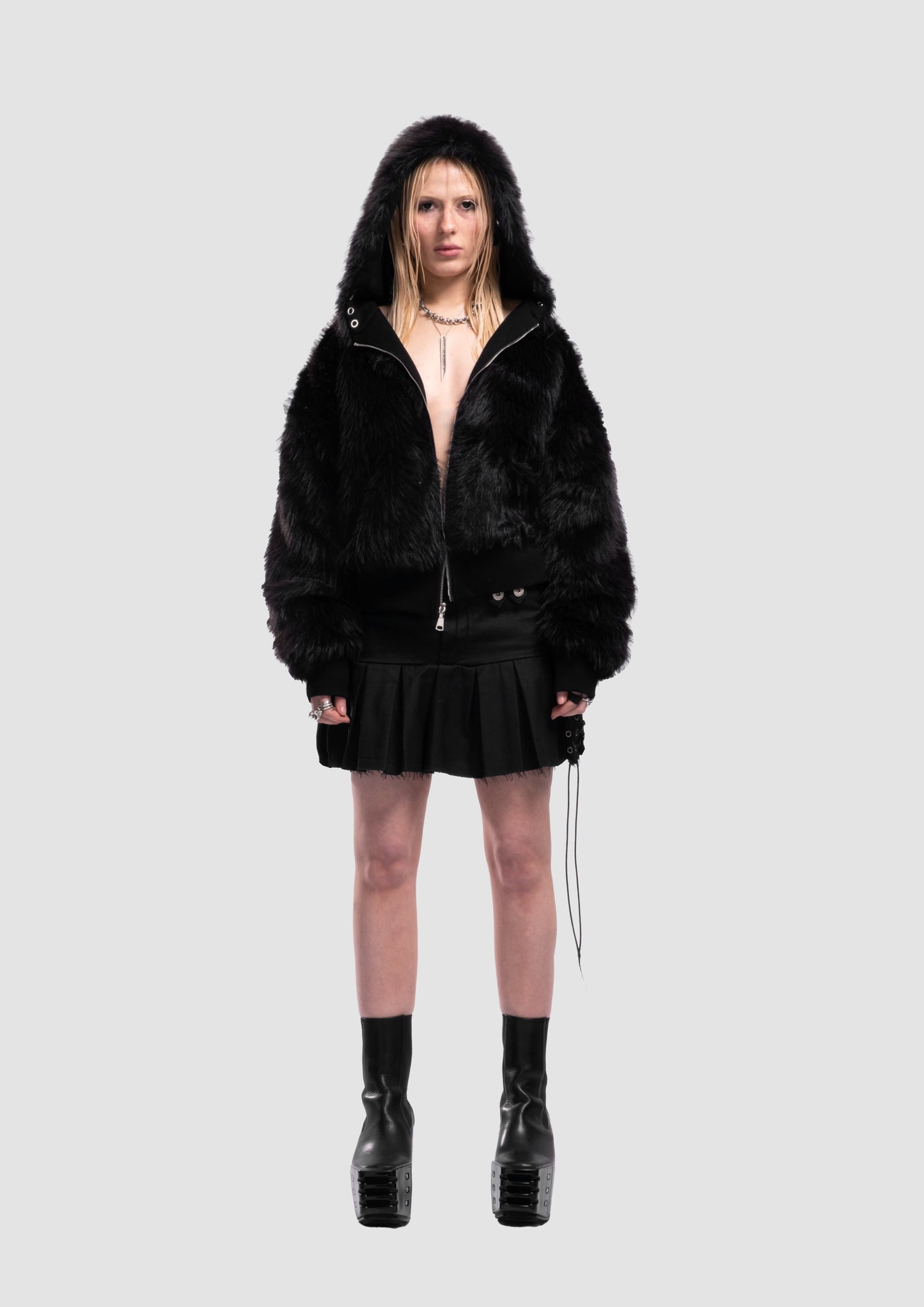 LUSH YETI FUR REVERSIBLE ZIP HOODIE JACKET