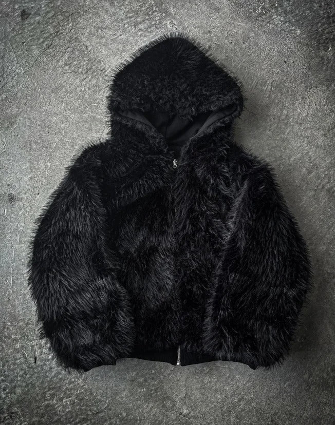 LUSH YETI FUR REVERSIBLE ZIP HOODIE JACKET