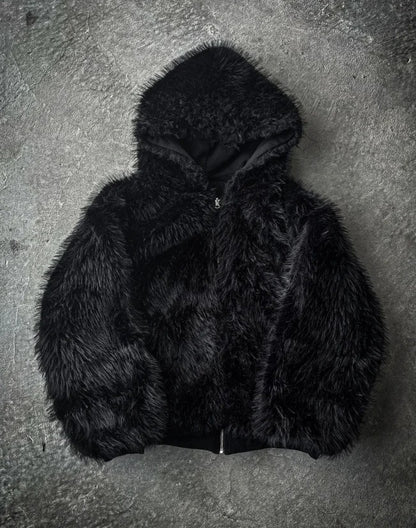 LUSH YETI FUR REVERSIBLE ZIP HOODIE JACKET