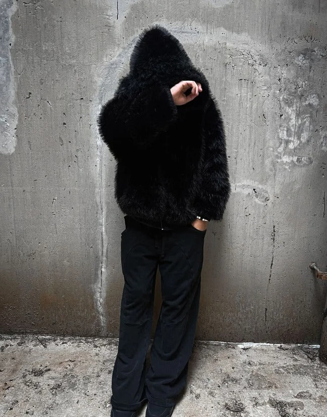 LUSH YETI FUR REVERSIBLE ZIP HOODIE JACKET