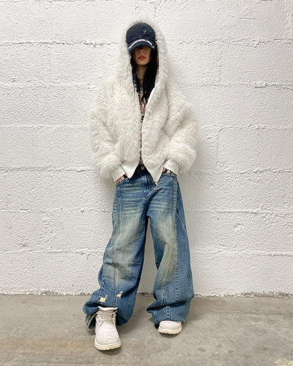 LUSH YETI FUR REVERSIBLE ZIP HOODIE JACKET